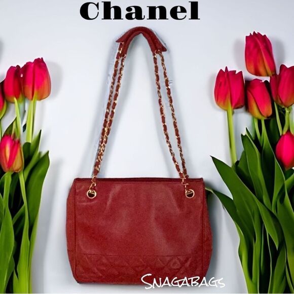 CHANEL RED QUILTED LAMBSKIN LEATHER CHAIN SHOULDER TOTE BAG 1F7896 - Picture 6 of 12